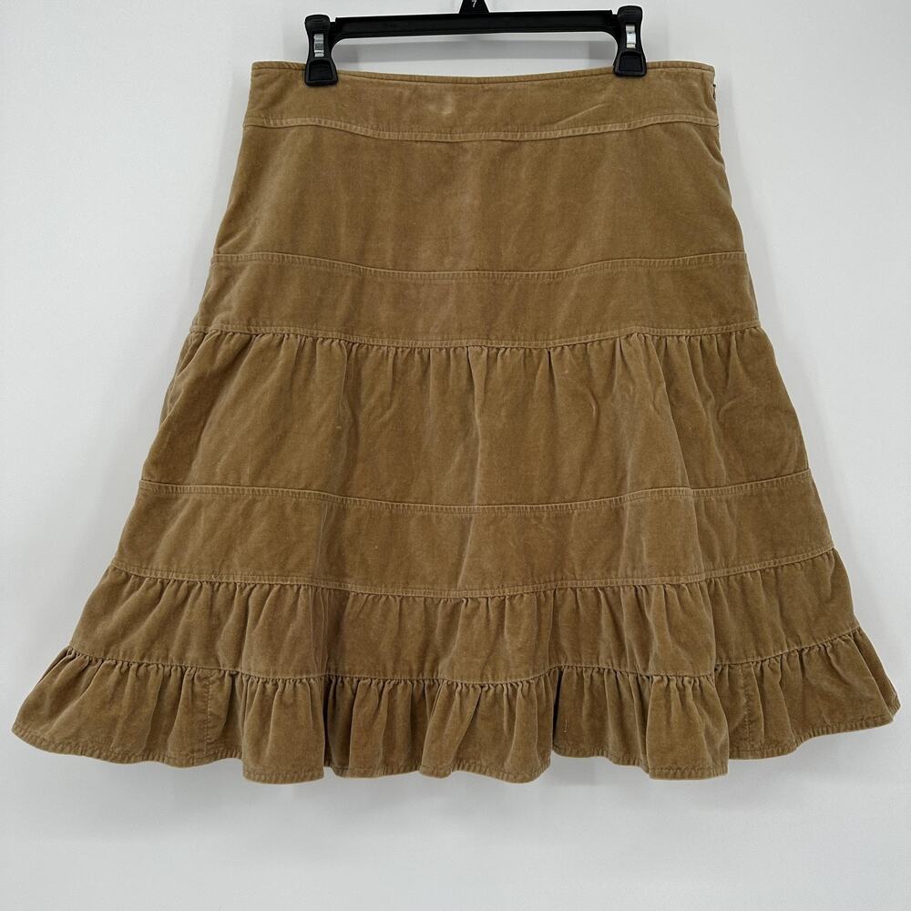 Odille Skirt Womens 10 Brown Velvet Peasant Tiered Ruffle Hem Lined Knee Length